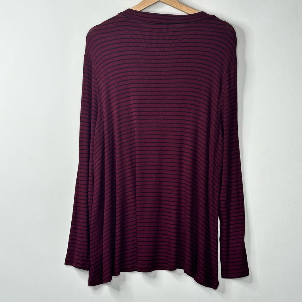 Lily Morgan Women Maroon Striped Pullover Top Keyhole Neck - Picture 2 of 8